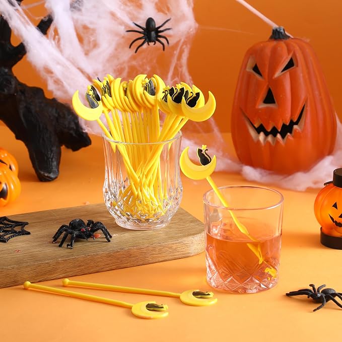SiliFine 30 Pcs Halloween Swizzle Sticks Plastic Coffee and Cocktail Stirrers - Image 3