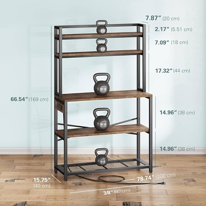 Denkee Large Bakers Rack with Power Outlets, 38 Inch Microwave Stand with - Image 3