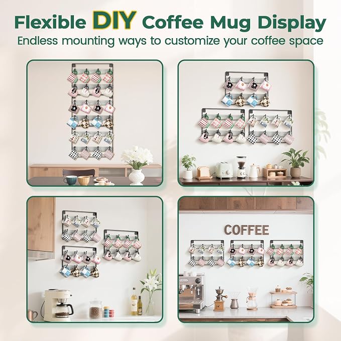 EsLuker.ly Mug Holder Hanger Rack Wall Mounted Wooden 3 Pack Coffee Cup Storage - Image 4