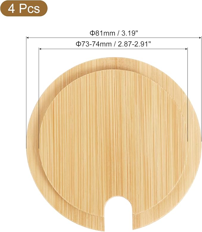 uxcell 4Pcs Bamboo Cup Lid - Image 2
