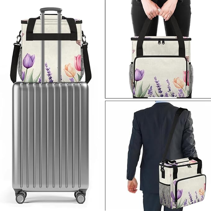 Tulip Cute Floral Butterflie Coffee Maker Carring Bag, Large Insulated Storage - Image 7