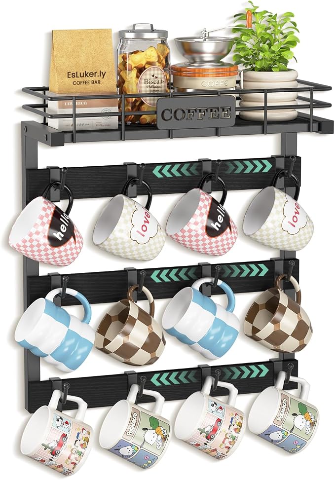 EsLuker.ly Coffee Mug Holder Wall Mounted Display Rack, Metal Cup Hanger by EsLukerly