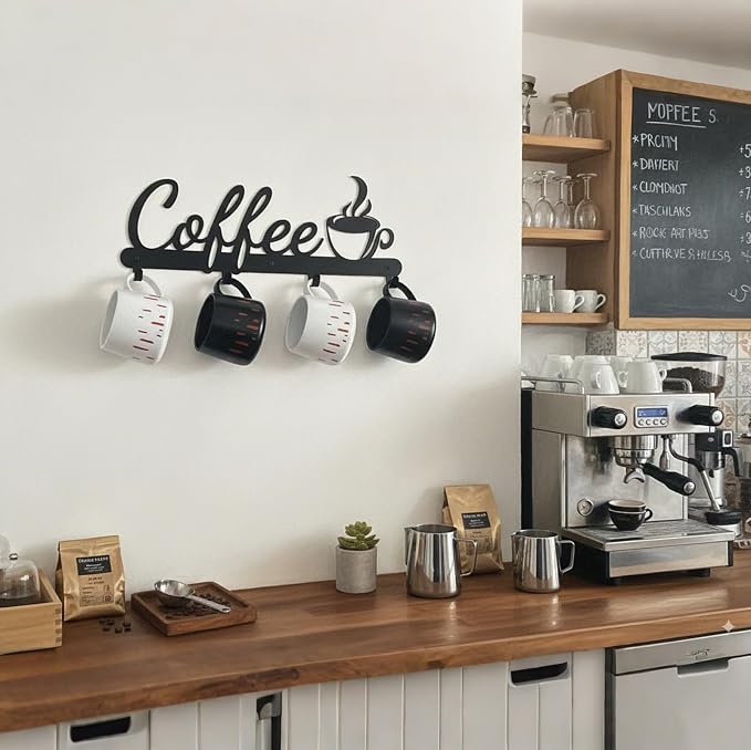 Black Metal Wall Mounted Coffee Mug Holder, - Image 3