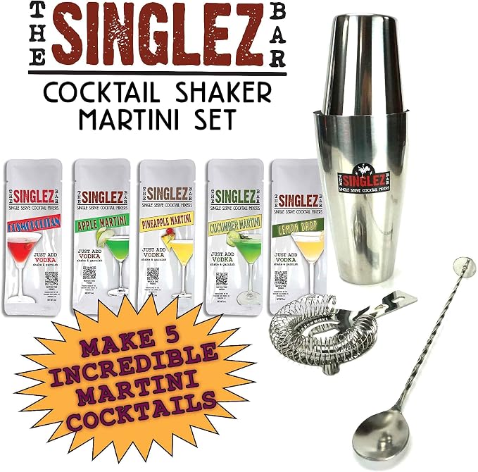 Singlez Bar Boston Cocktail Shaker Kit & Martini Mix | Two Piece Weighted - Image 2