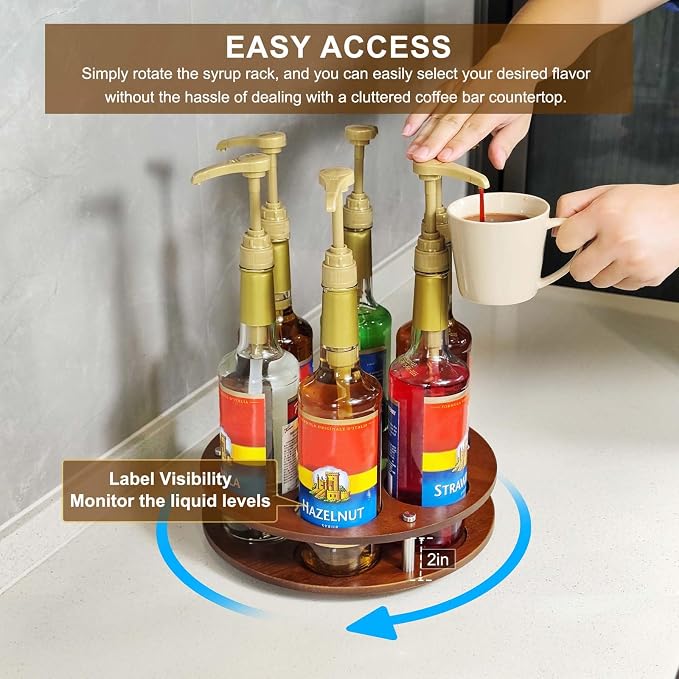 Rotating Coffee Syrup Organizer Rack, Syrup Bottle Stand Holder - Image 3