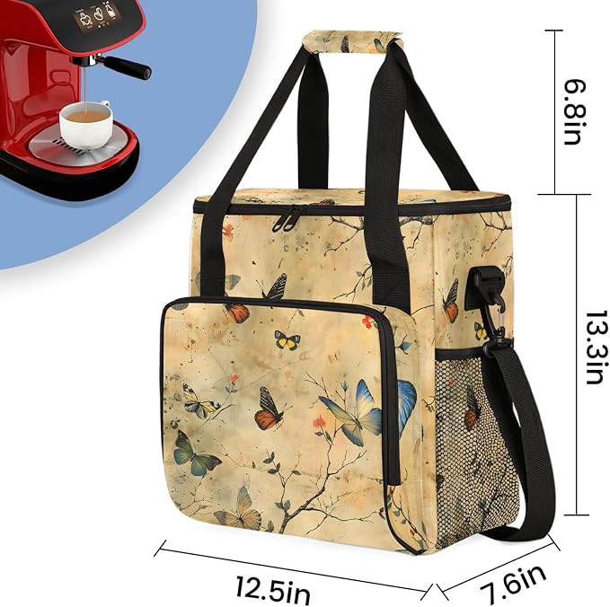 Vintage Butterfly Flower Coffee Maker Carring Bag, Large Insulated Storage - Image 2