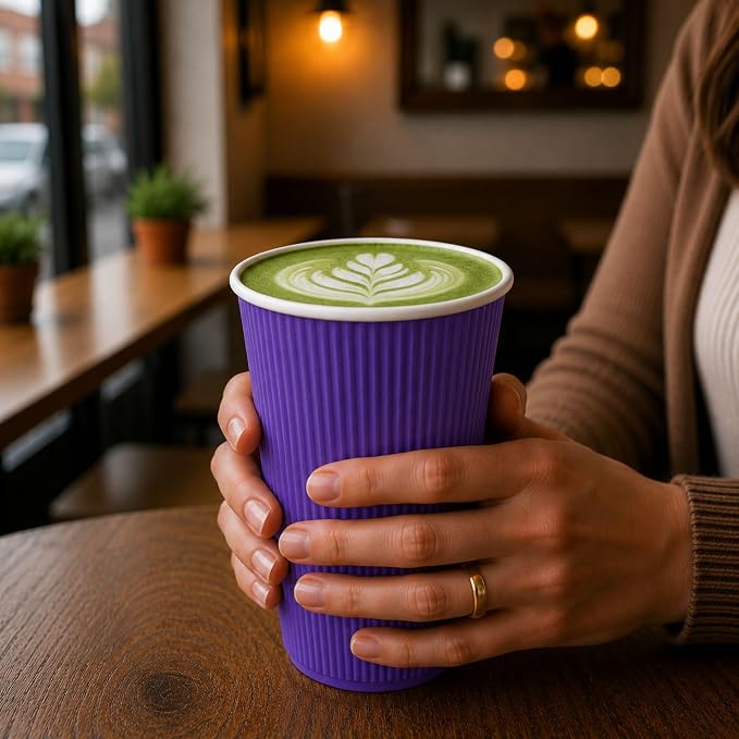 Restaurantware Ripple Wall Coffee Cups 25 Count 16 Ounce Insulated Royal Purple - Image 5