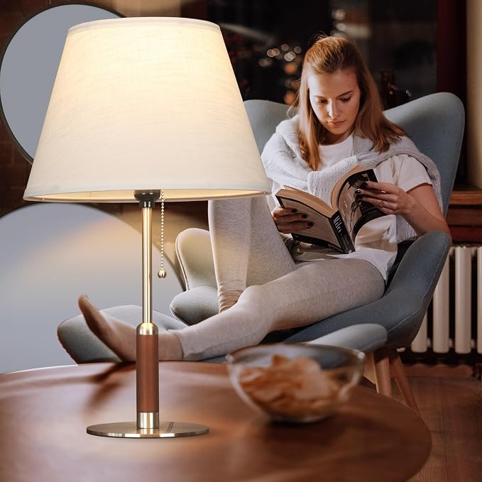 21" Modern Bedside Lamp Mid Century Table Lamp, Pull Chain Nightstand Lamp - Image 7