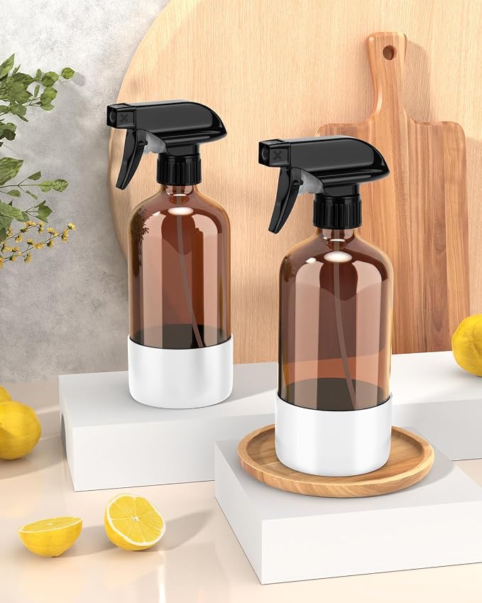 Bontip Glass Spray Bottle with Silicone Sleeve Protection, Amber Glass Spray - Image 6