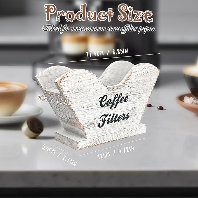 Coffee Filter Holder, Rustic Wood #4 Cone Filter Storage Organizer - Image 2