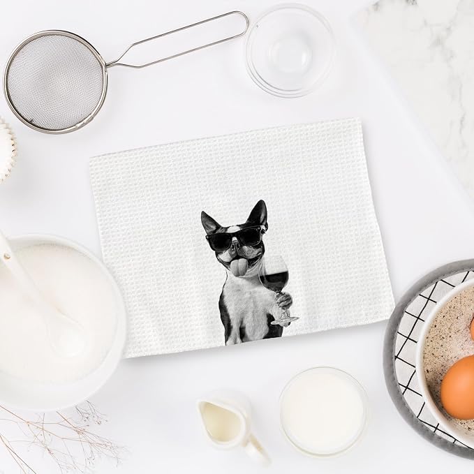 Boston Terrier Gifts Wine Kitchen Towels Set of 2, Funny Boston Terrier Dog - Image 6