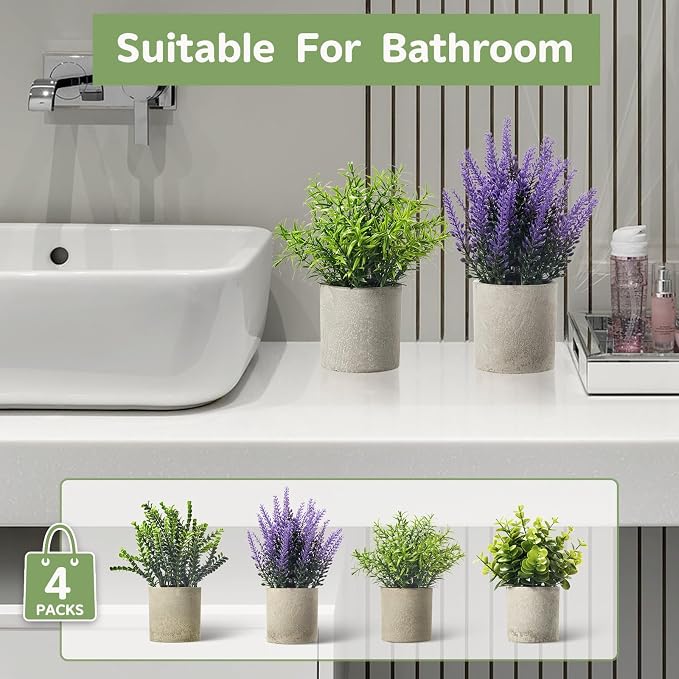 Artificial Mini Plants Set of 4, Small Faux Plants in Pots - Image 7