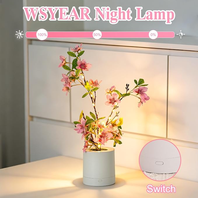WSYEAR Pink Cherry Blossom in Pot, Artificial Cherry Fake Flower Lamp Indoor - Image 3