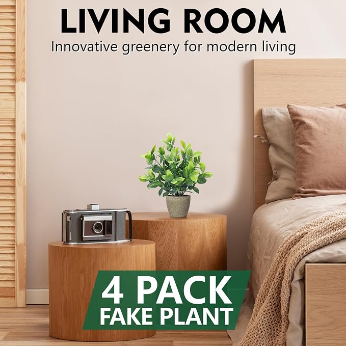 FAVOWREATH 4 Pack Fake Plants Ceramic Mini Artificial Greenery Potted Plants - Image 5