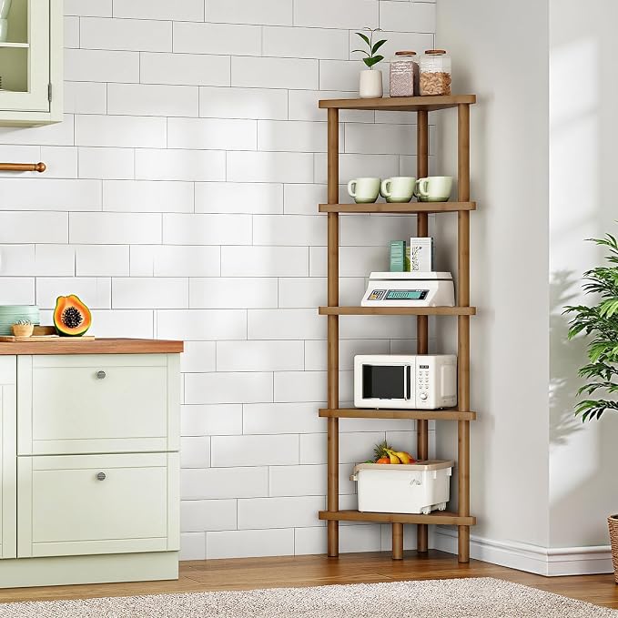 HOOBRO Corner Shelf Stand, 5-Tier Bamboo Corner Bookshelf, Plant Display Shelf - Image 5