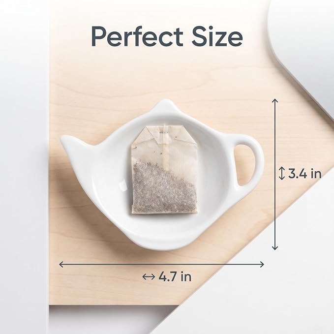 12 Pcs White Ceramic Tea Bag Holder Set, Teapot Shaped Tea Bag Rest Drip Tray - Image 2