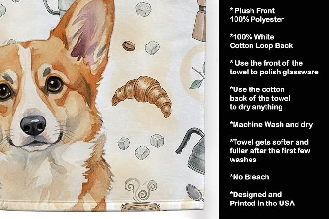 Caroline's Treasures Corgi Coffee Bar Kitchen Towel Velour Plush Front and - Image 4