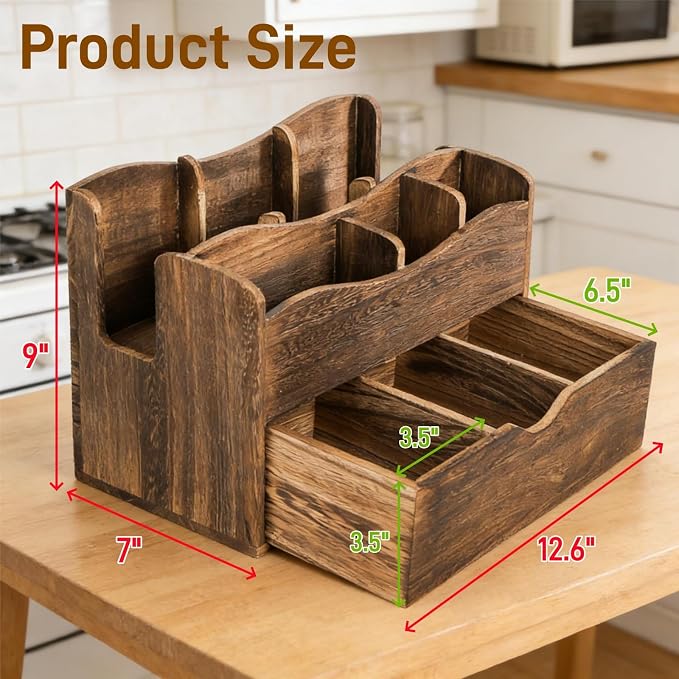 Coffee Station Organizer, Wood Countertop Coffee Bar Supplies Caddy - Image 3