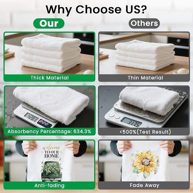 CUTHOLLOW Eucalyptus Leaves and New Home Decorative Kitchen Towels Set of 4 - Image 3