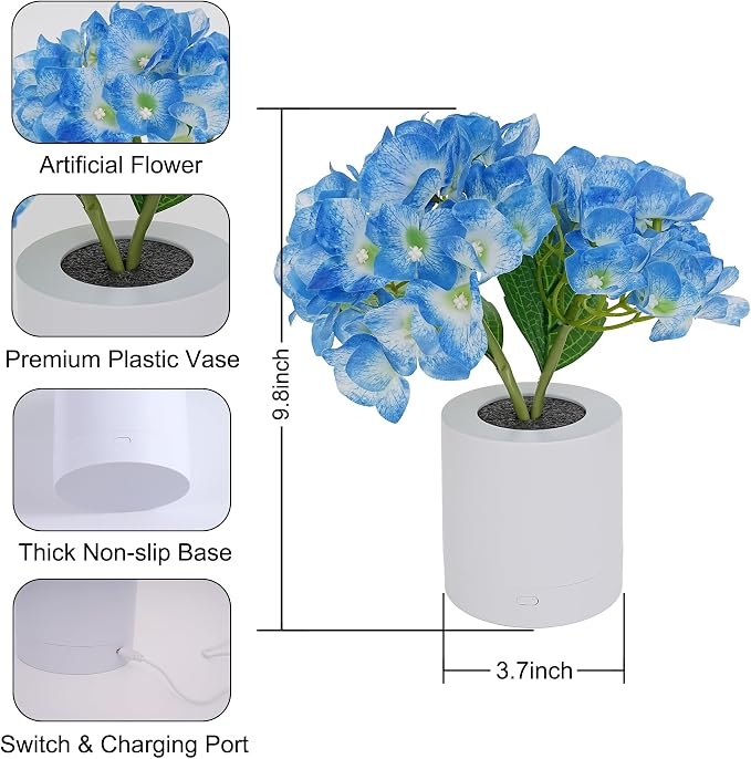 WSYEAR Blue Artificial Hydrangea LED Flower Lamp -Christmas Birthday Gifts - Image 6