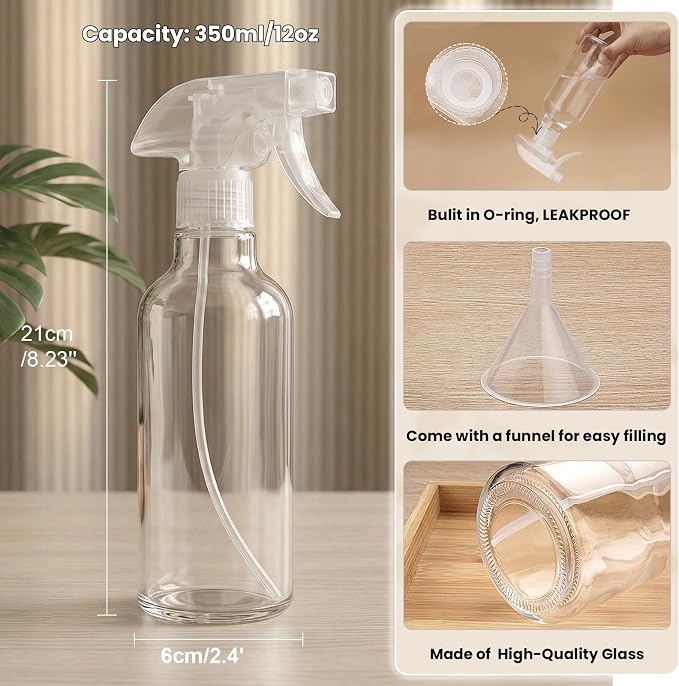 Glass Spray Bottles 12oz Empty Spray Bottle Mist/Stream Spraying Small - Image 3