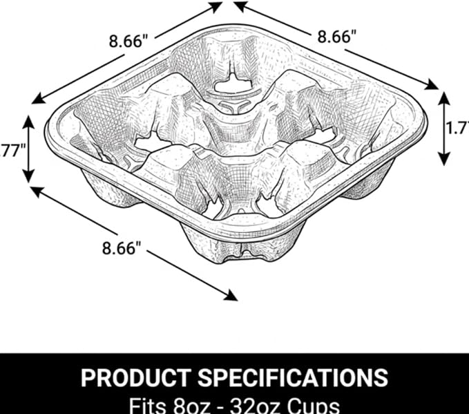 4 Cup Disposable Coffee Trays, Pulp Fiber Cup Holder Commercial Compostable - Image 3
