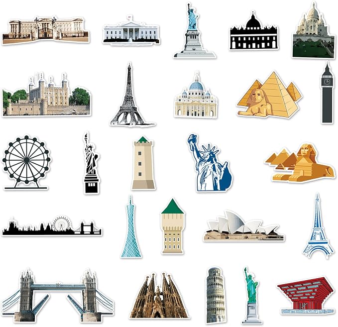 64Pcs World Landmark Stickers, Famous Global Architecture Vinyl Waterproof - Image 2