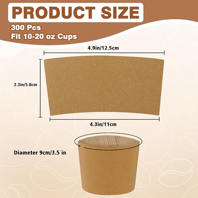 300 Pack Kraft Paper Coffee Cup Sleeves Disposable, Cardboard Cup Sleeves - Image 2