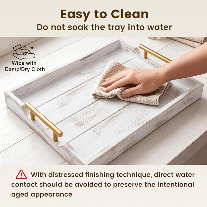 Wood Serving Tray with Metal Handles, 17x13in Large Wooden Tray - Image 8