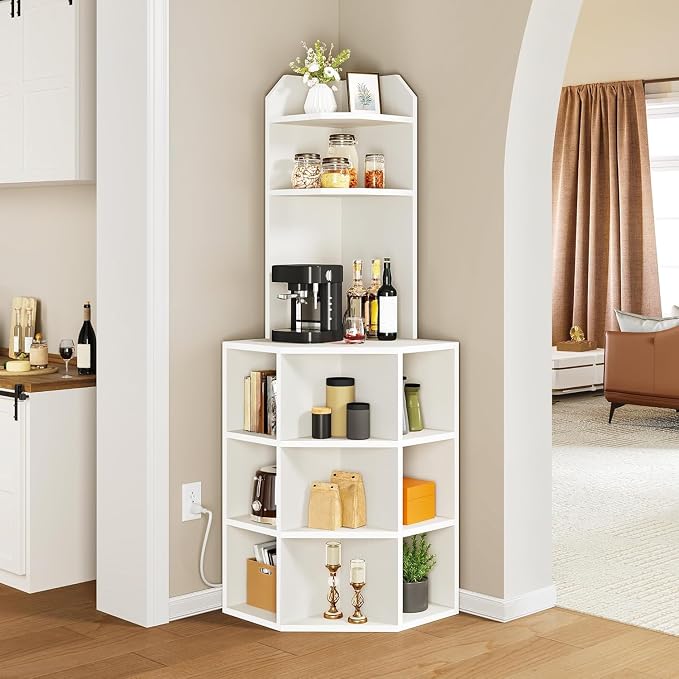 YITAHOME Corner Shelf with USB Ports & Outlets, Modern Corner Storage Cabinet - Image 8
