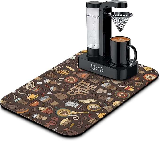 Coffee Bar Mat Accessories for Countertop Super Absorbent Anti-Slip Silicone by Kuyig+Home