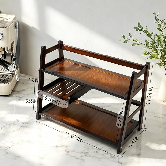 3 Tier Bamboo Matcha & Coffee Station, Countertop Organizer Shelf - Image 2