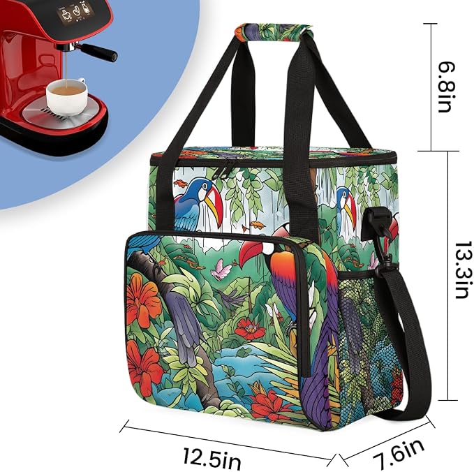 Tropical Birds Parrot Coffee Maker Travel Bag, Portable Storage Tote Bag - Image 2