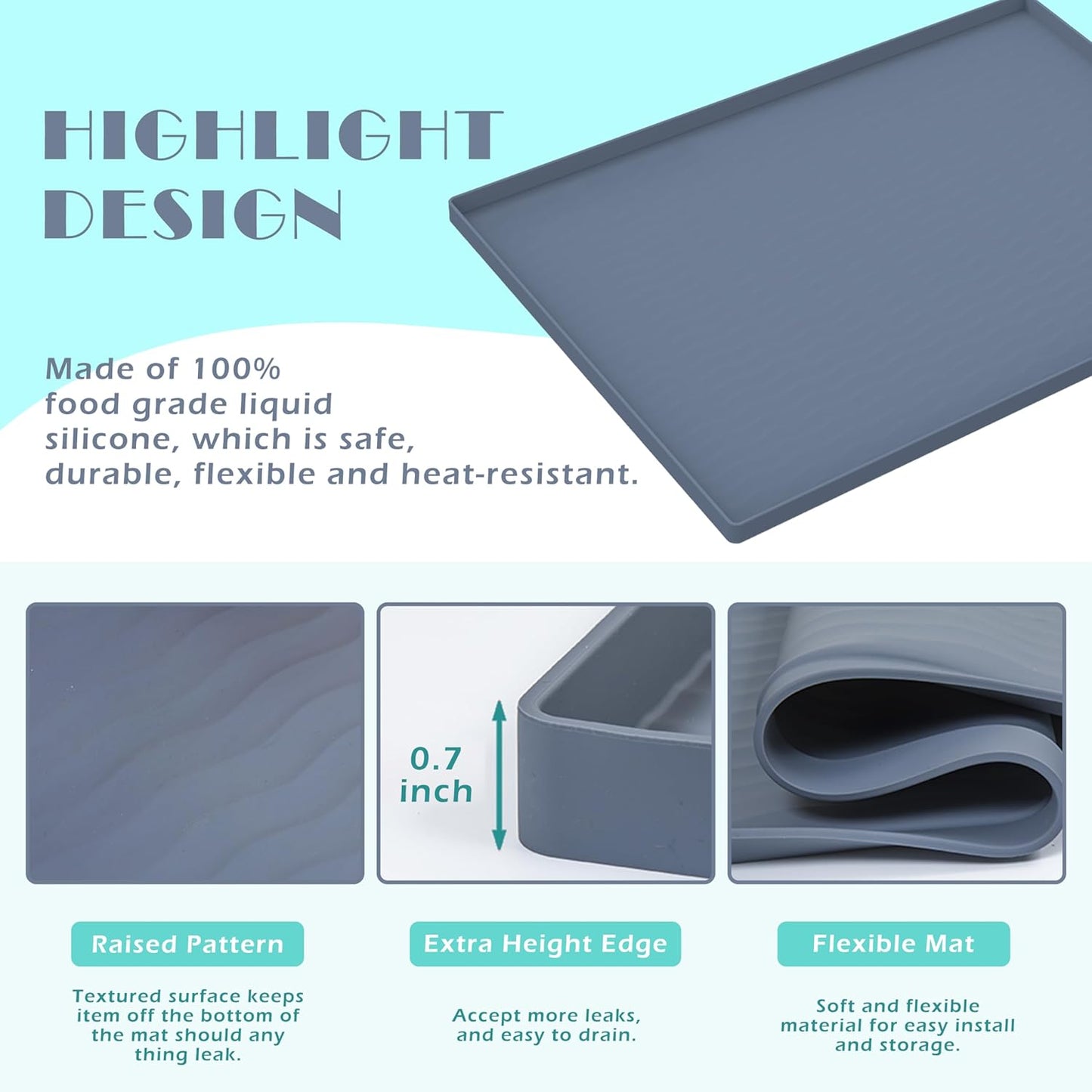 URMONA Waterproof Silicone Under Sink Mat 28'' x 22'' Shelf Liner for Kitchen and Bathroom, Cabinet and Counter Protector, Storage and Organizers, Litter Mat, Pet Cat Puppy Essentials(Light Grey)
