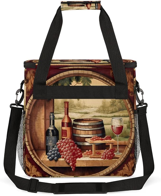 Vintage Wine Theme Coffee Maker Carring Bag, Large Insulated Storage Organizer - Image 6