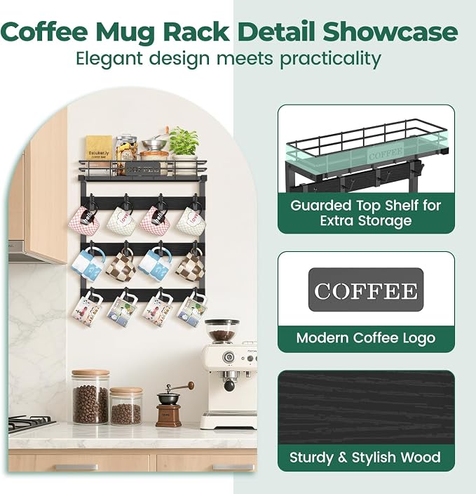 EsLuker.ly Coffee Mug Holder Wall Mounted Display Rack, Metal Cup Hanger - Image 3