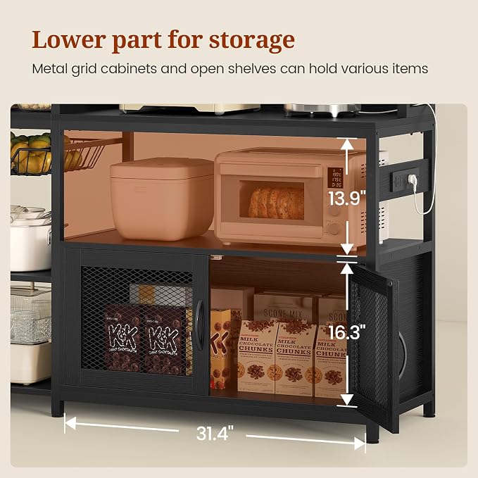 47.2 in Bakers Rack with Power Outlet & LED Light, Coffee Bar with Coffee Pod - Image 8
