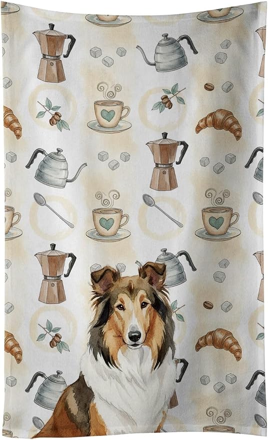 Caroline's Treasures Sable Collie Coffee Bar Kitchen Towel Velour Plush Front by CarolinesTreasures