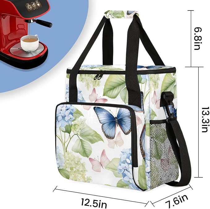Hydrangea Butterfly Coffee Maker Carring Bag, Large Insulated Storage Organizer - Image 2