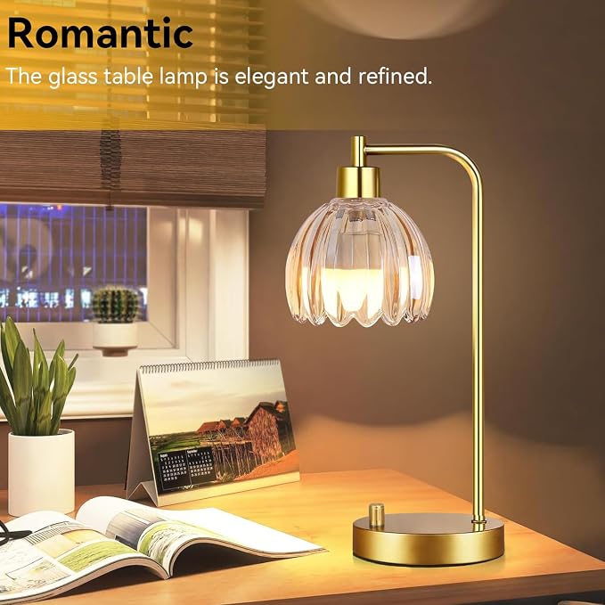 ILLMTW Glass Table Lamp Set of 2, Small Gold Bedside Lamps Dimmable Boho - Image 3