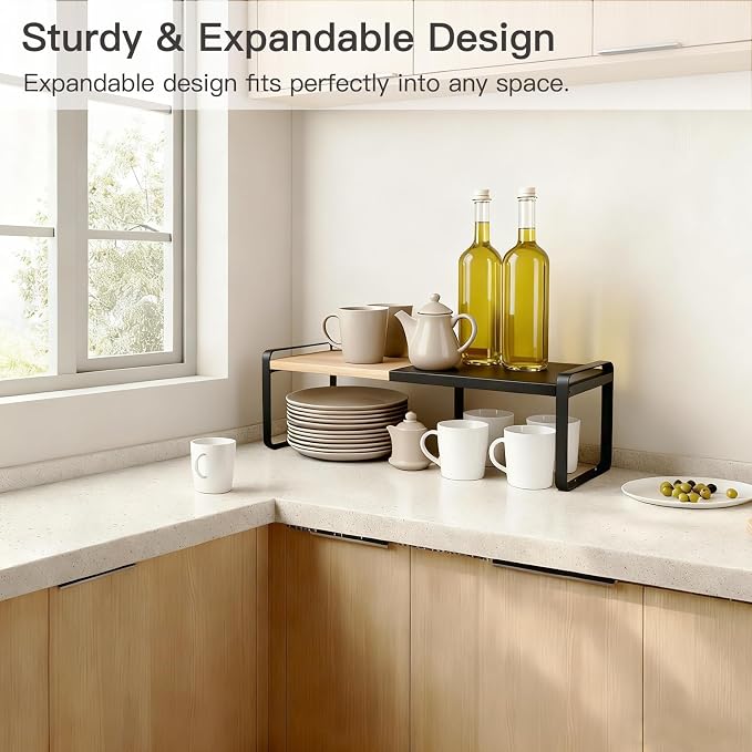 Expandable Cabinet Shelf Organizer & Spice Rack, Stackable Kitchen Counter Shelf - Image 4