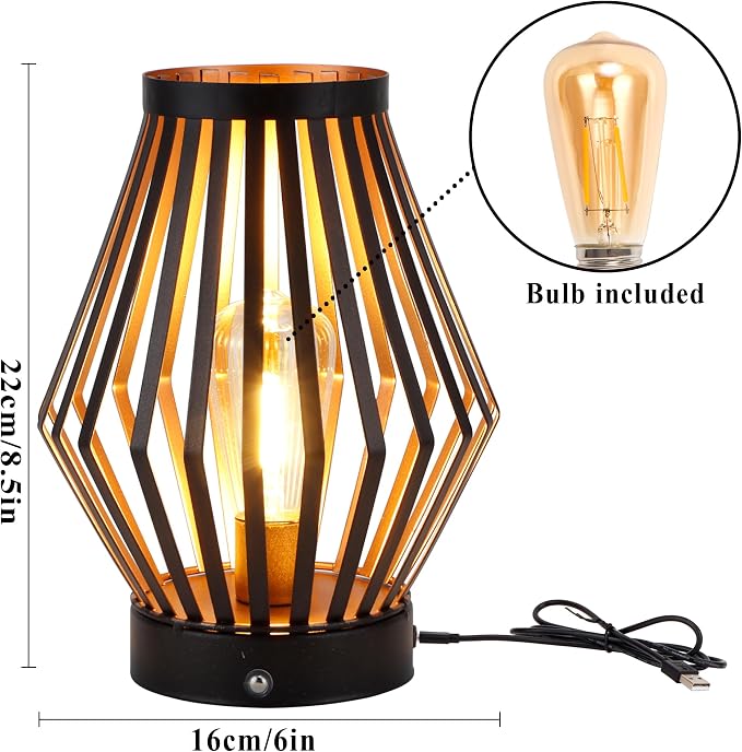 JHY DESIGN Set of 2 Dimmable Bedside Table Lamp 8.5''H Rechargeable Metal Cage - Image 4