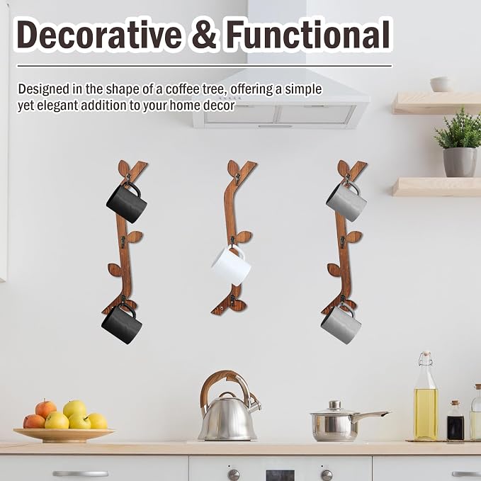 3 Pack Wood Coffee Mug Wall Rack - Image 7