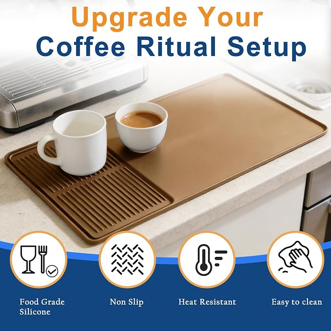 Mrcrypos Silicone Coffee Station Mat 16x24 Inch, Spill-Proof Bar Mat - Image 4