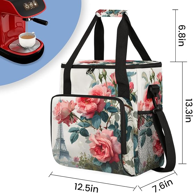 Paris Eiffel Tower Rose Flowers Coffee Maker Carring Bag, Large Insulated - Image 2