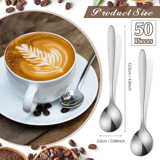 Yinkin 50 Pcs Demitasse Espresso Spoons 4.92" Stainless Steel Tablespoons Metal - Image 2