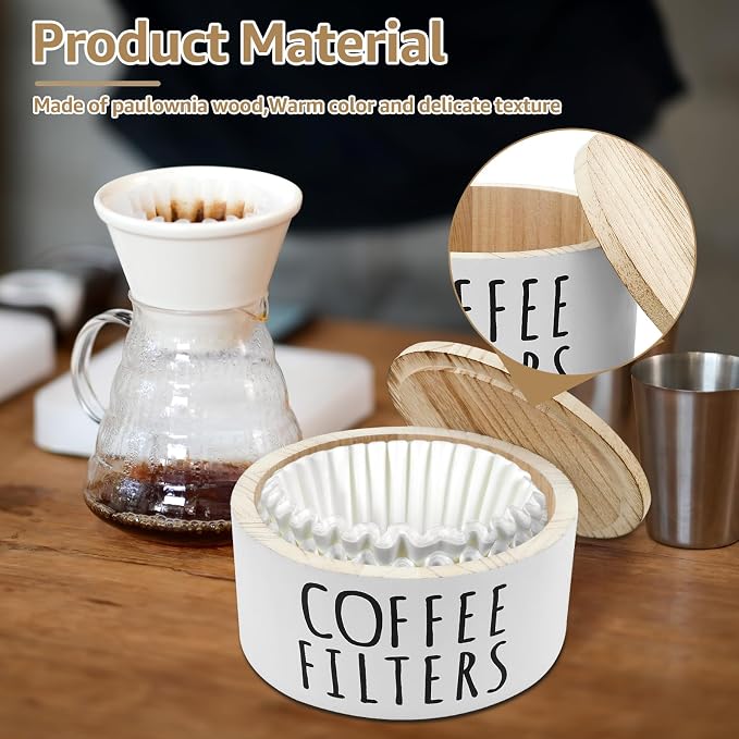 Coffee Filter Holder with Bamboo Lid, Large Capacity Wood Coffee Filter Storage - Image 3