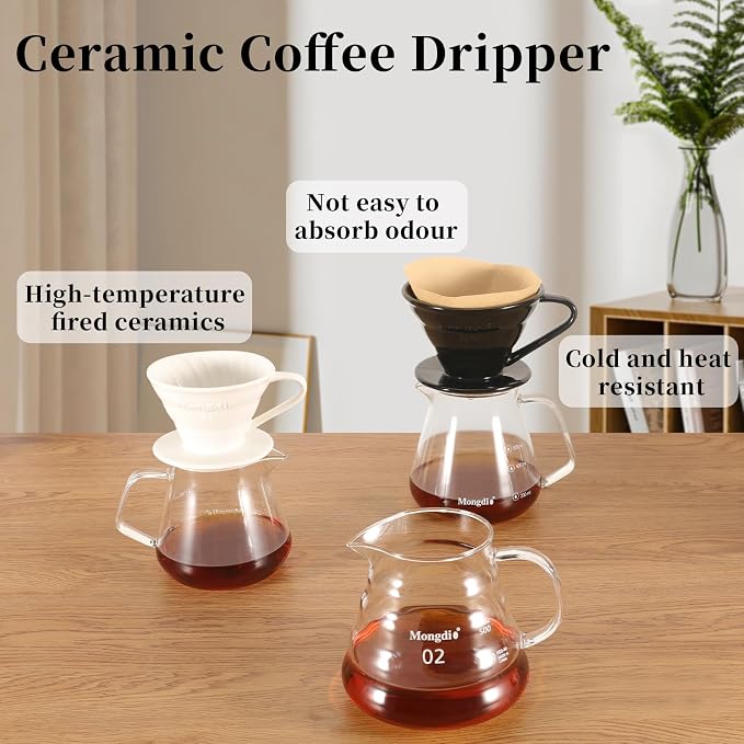 Mongdio Ceramic Pour Over Coffee Dripper, Reusable Porcelain Portable Pour Over - Image 7