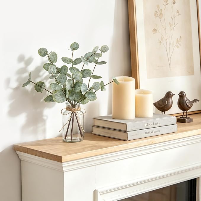 Mkono Artificial Eucalyptus Stems in Glass Vase, Fake Plants - Image 3