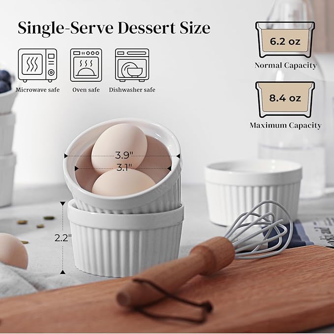 DOWAN Ramekins 6 oz Ceramic Ramekins Set of 6, Oven Safe Souffle Dishes - Image 2